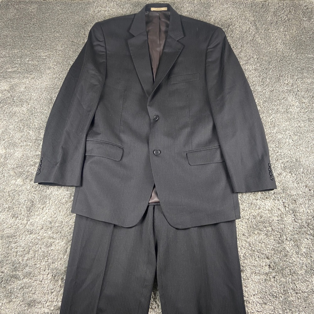 Joe Joseph Abboud 2 Piece Suit Men 42R Blazer 34x32 Trousers Grey Pinstripe Wool